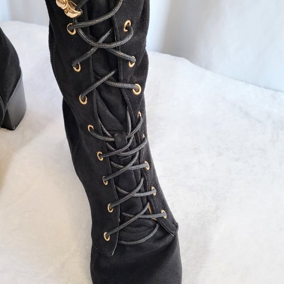 * So Me Black Over The Knee Lace Up Block Heel Boots - Picture 3 of 7